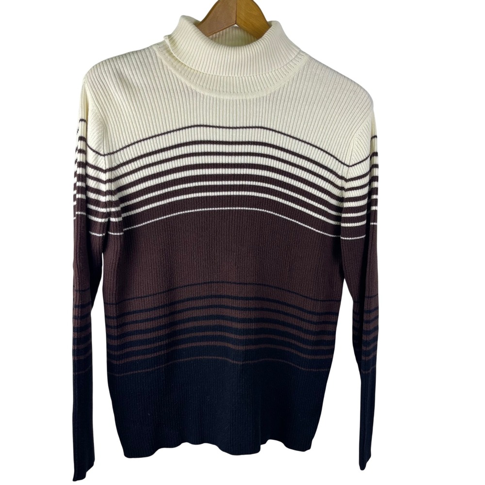 Apostrophe Striped‎ Turtleneck Top Womens Large Ribbed Long Sleeve Knitwear